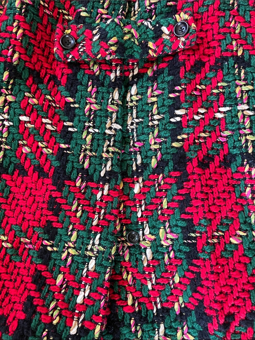 I. Magnin & Co. Women's Red and Green Tweed Coat - Picture 4 of 5